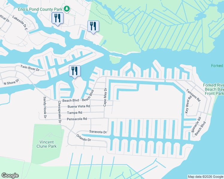 map of restaurants, bars, coffee shops, grocery stores, and more near 1106 Skiff Way Drive in Lacey Township