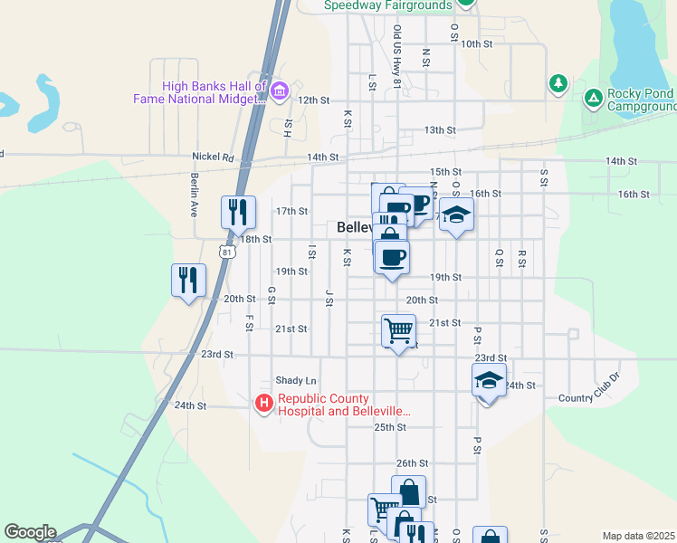 map of restaurants, bars, coffee shops, grocery stores, and more near 1800 K Street in Belleville