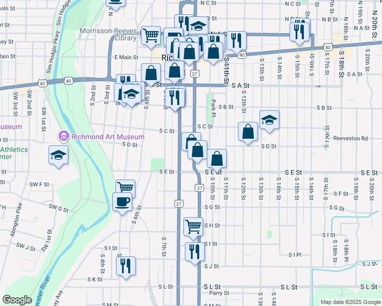 map of restaurants, bars, coffee shops, grocery stores, and more near 330 South 9th Street in Richmond