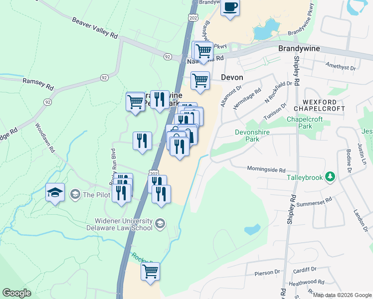 map of restaurants, bars, coffee shops, grocery stores, and more near 4737 Concord Pike in Wilmington