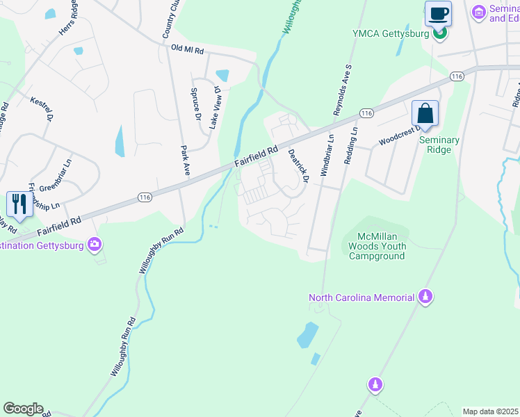 map of restaurants, bars, coffee shops, grocery stores, and more near 29 Ivy Lane in Gettysburg