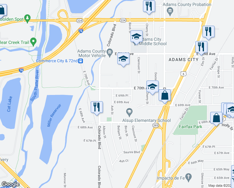 map of restaurants, bars, coffee shops, grocery stores, and more near 4200 East 70th Avenue in Commerce City