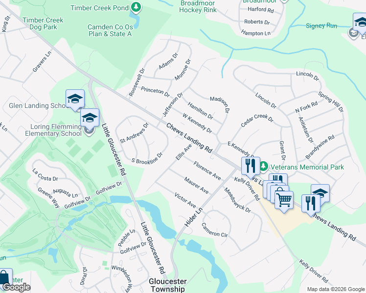 map of restaurants, bars, coffee shops, grocery stores, and more near 1380 Chews Landing Road in Laurel Springs