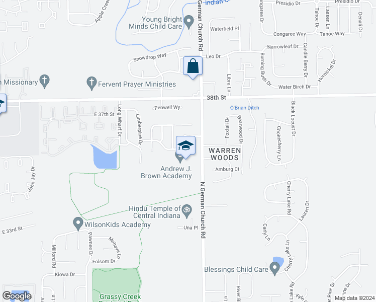 map of restaurants, bars, coffee shops, grocery stores, and more near 3612 Fieldmint Court in Indianapolis