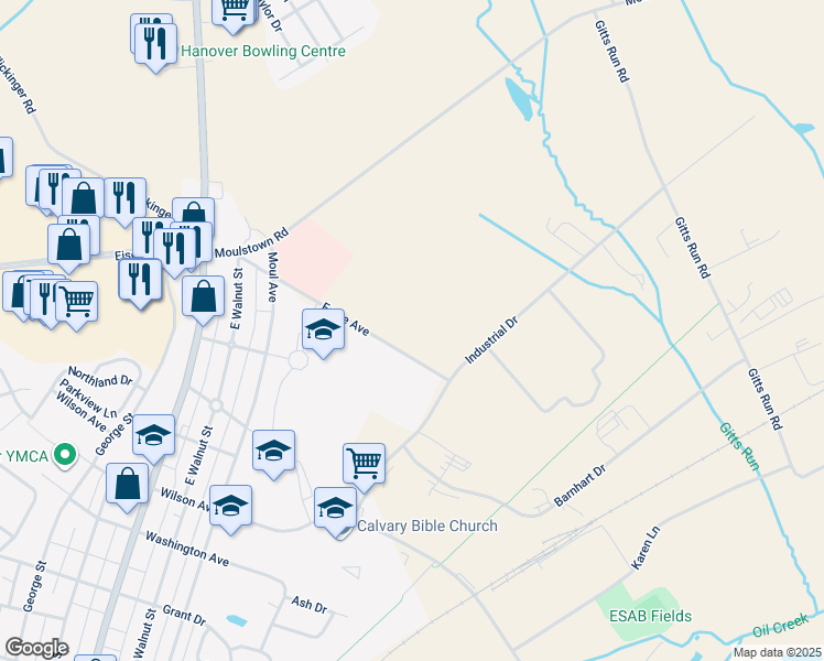 map of restaurants, bars, coffee shops, grocery stores, and more near 450 Fame Avenue in Hanover