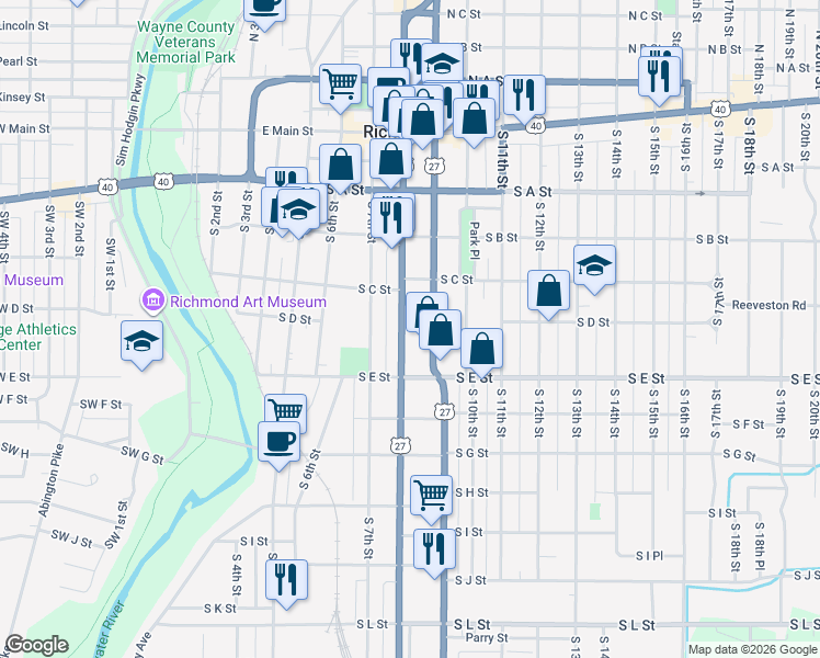 map of restaurants, bars, coffee shops, grocery stores, and more near 330 South 9th Street in Richmond