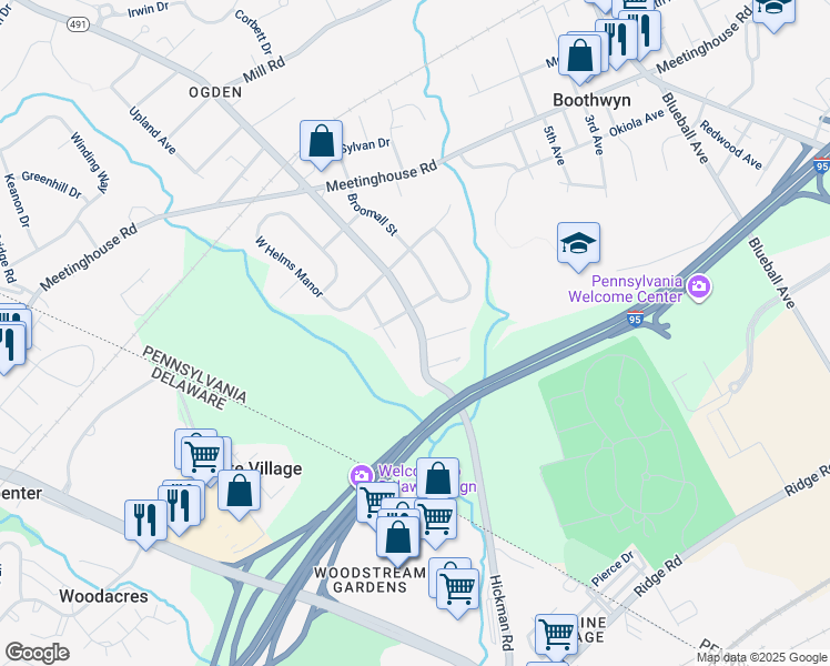 map of restaurants, bars, coffee shops, grocery stores, and more near 1816 Naamans Creek Road in Delaware County