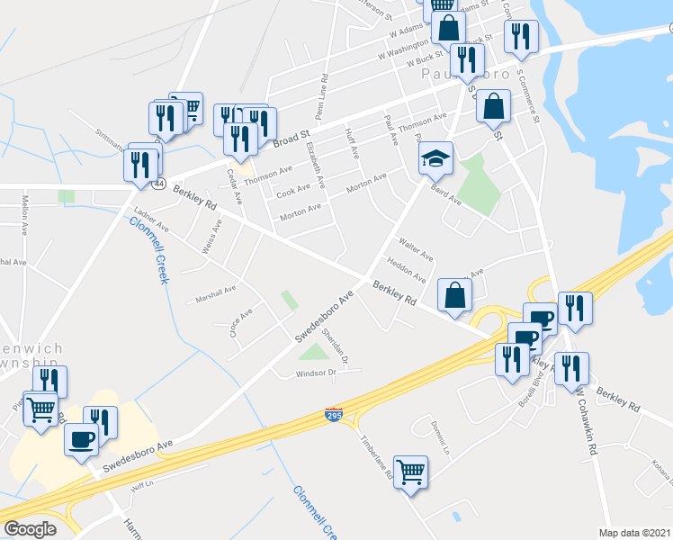 map of restaurants, bars, coffee shops, grocery stores, and more near 1164 Berkley Road in Greenwich Township