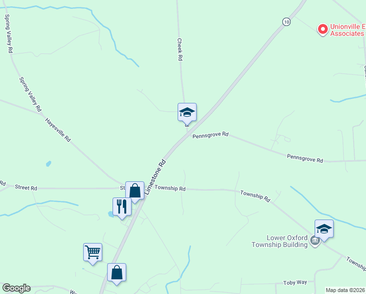 map of restaurants, bars, coffee shops, grocery stores, and more near 9500 Limestone Road in Oxford