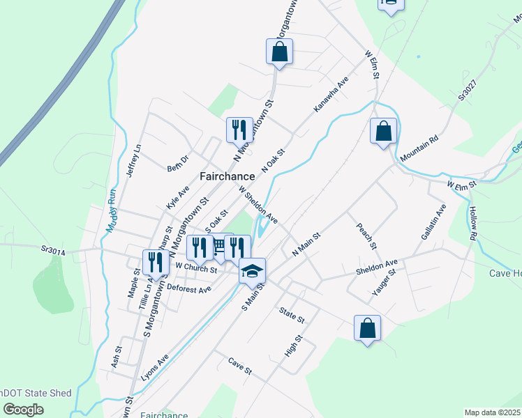 map of restaurants, bars, coffee shops, grocery stores, and more near 2 Kopas Lane in Fairchance