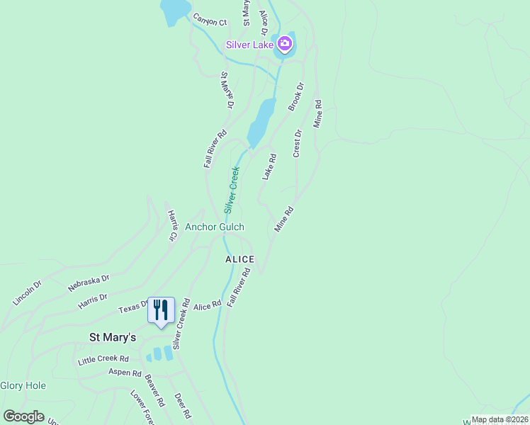 map of restaurants, bars, coffee shops, grocery stores, and more near 588 Lake Road in Idaho Springs