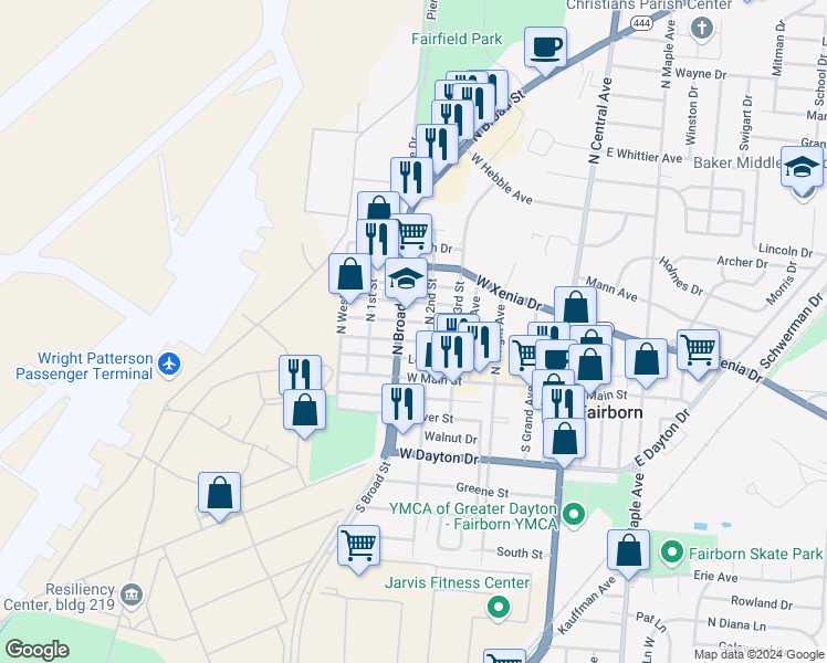 map of restaurants, bars, coffee shops, grocery stores, and more near 508 Middle Street in Fairborn
