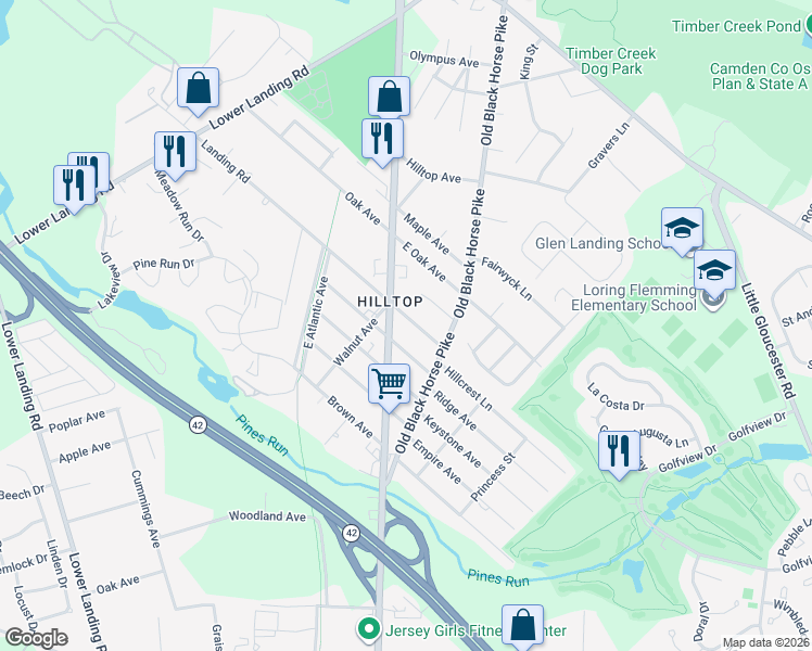 map of restaurants, bars, coffee shops, grocery stores, and more near 10 Landing Road in Camden County