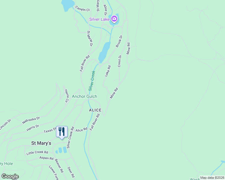 map of restaurants, bars, coffee shops, grocery stores, and more near 588 Lake Road in Idaho Springs