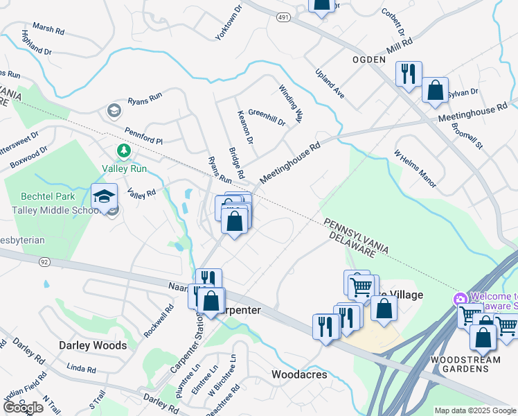 map of restaurants, bars, coffee shops, grocery stores, and more near 4 Bavarian Lane in Wilmington