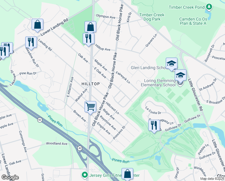 map of restaurants, bars, coffee shops, grocery stores, and more near 1417 Old Black Horse Pike in Gloucester Township