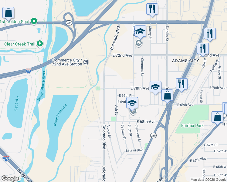 map of restaurants, bars, coffee shops, grocery stores, and more near 4200 East 70th Avenue in Commerce City