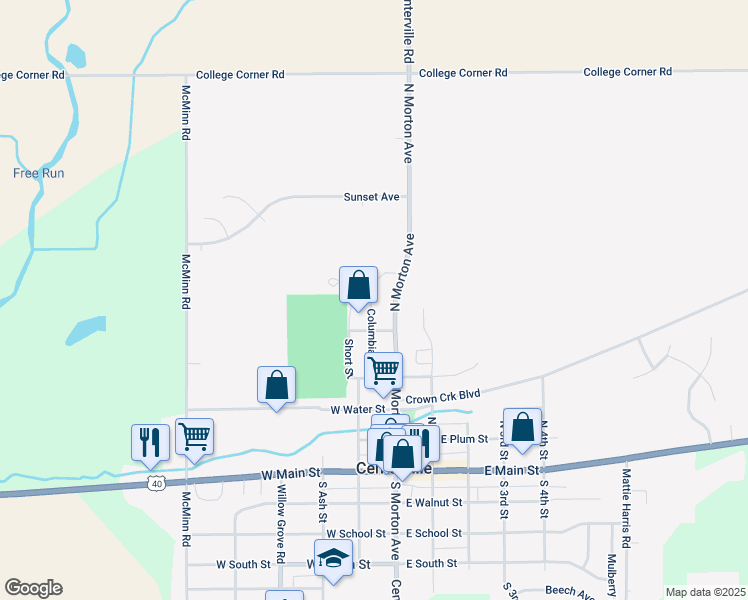 map of restaurants, bars, coffee shops, grocery stores, and more near 512 North Morton Avenue in Centerville