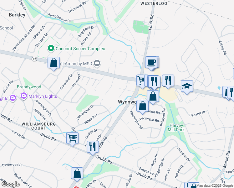map of restaurants, bars, coffee shops, grocery stores, and more near 2305 Valley Avenue in Wilmington
