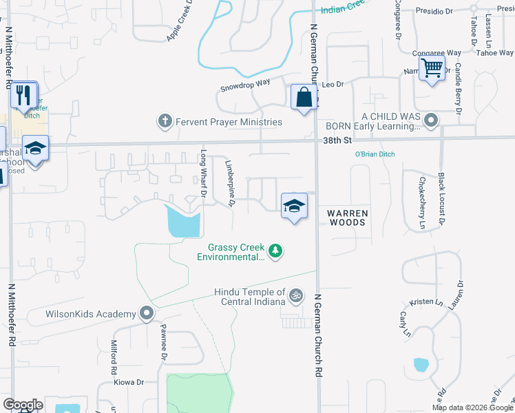 map of restaurants, bars, coffee shops, grocery stores, and more near 10809 Cedar Pine Drive in Indianapolis