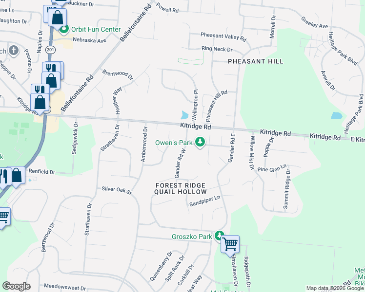 map of restaurants, bars, coffee shops, grocery stores, and more near 4906 Bittern Court in Dayton