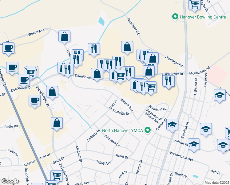 map of restaurants, bars, coffee shops, grocery stores, and more near 378 Wilson Avenue in Hanover