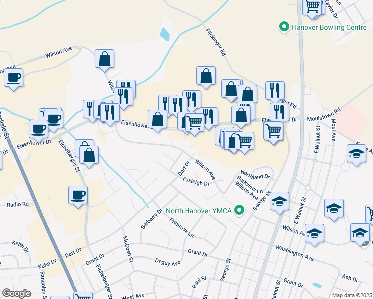 map of restaurants, bars, coffee shops, grocery stores, and more near 378 Wilson Avenue in Hanover