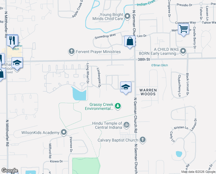 map of restaurants, bars, coffee shops, grocery stores, and more near 10809 Cedar Pine Drive in Indianapolis