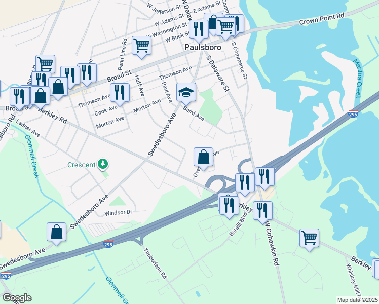 map of restaurants, bars, coffee shops, grocery stores, and more near 1691 Dayton Ave in Paulsboro