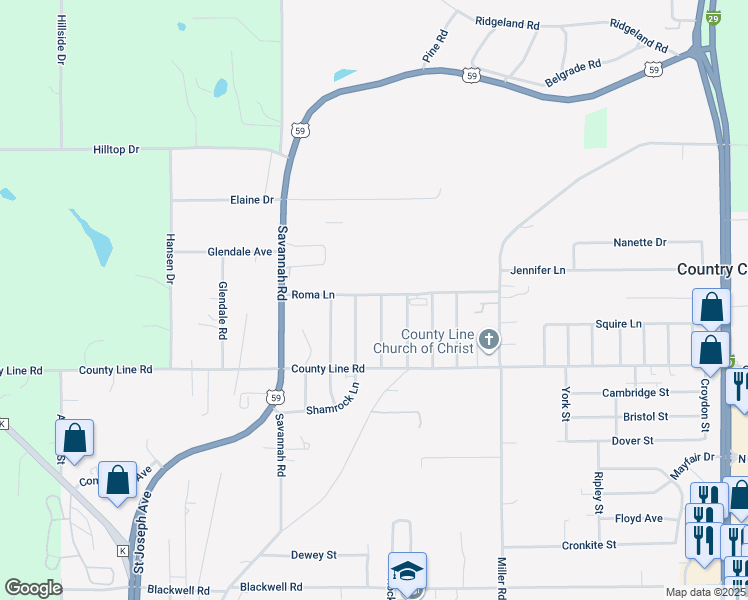 map of restaurants, bars, coffee shops, grocery stores, and more near 6222 North 25th Street Terrace in Country Club