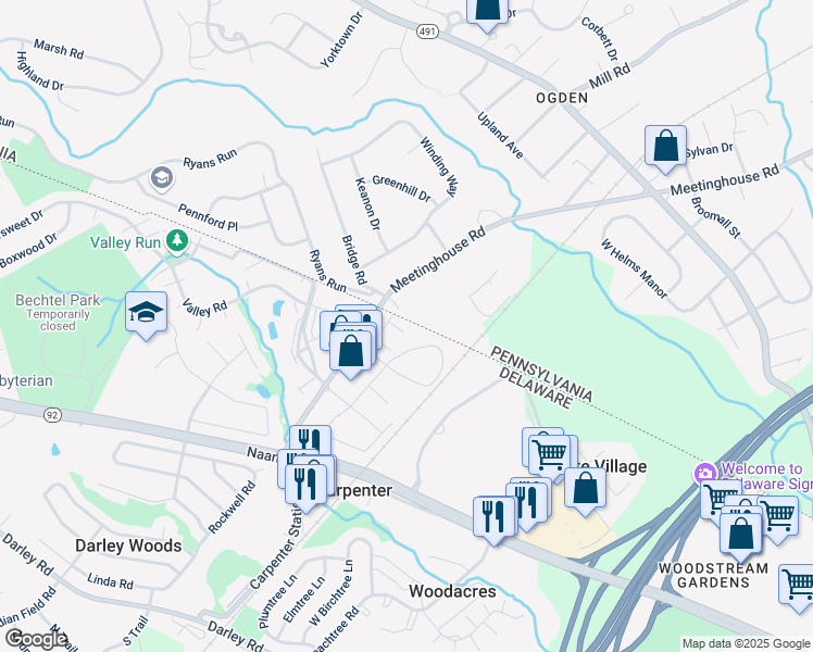 map of restaurants, bars, coffee shops, grocery stores, and more near 15 Bavarian Lane in Wilmington