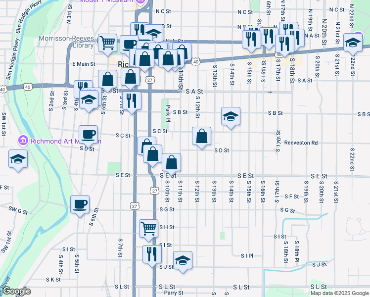 map of restaurants, bars, coffee shops, grocery stores, and more near 328 South 11th Street in Richmond