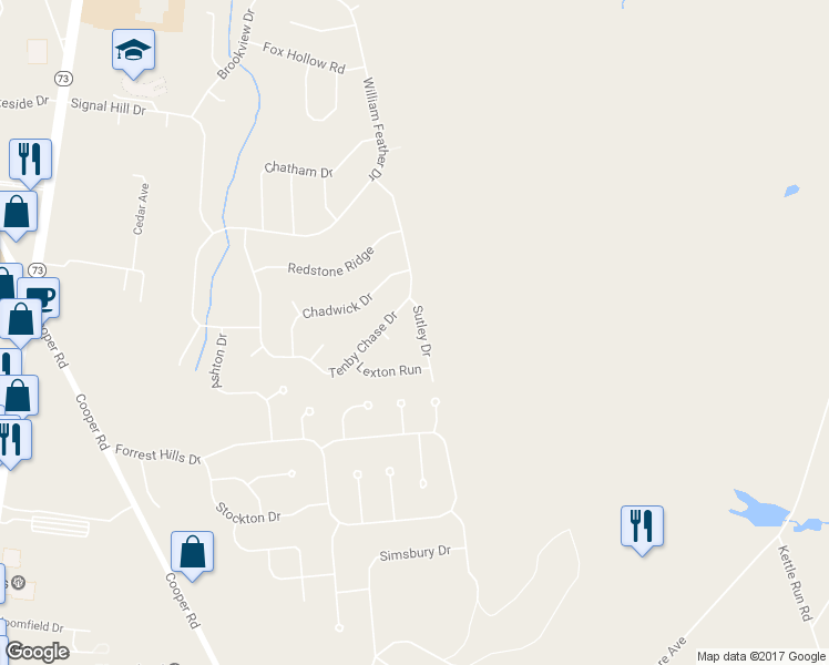 map of restaurants, bars, coffee shops, grocery stores, and more near 7 Sutley Drive in Voorhees Township