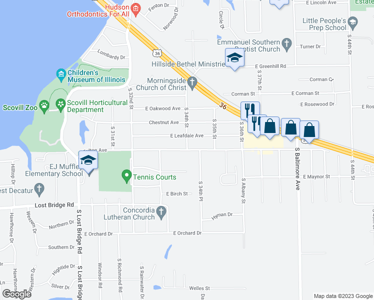 map of restaurants, bars, coffee shops, grocery stores, and more near 3400 East Fulton Avenue in Decatur