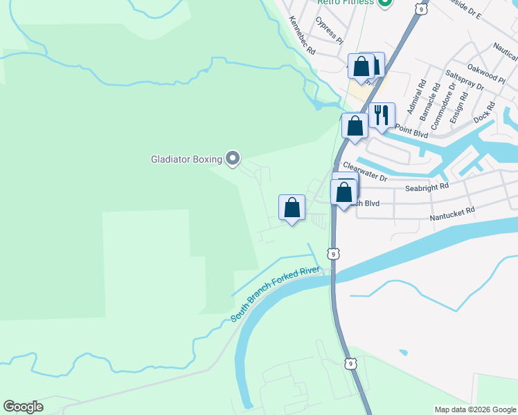 map of restaurants, bars, coffee shops, grocery stores, and more near 704 Challenger Way in Lacey Township