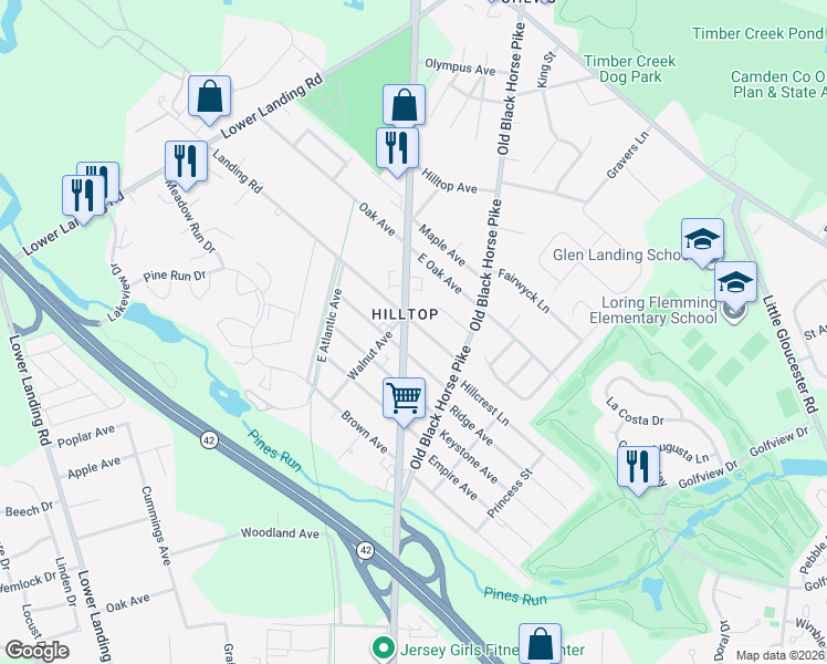 map of restaurants, bars, coffee shops, grocery stores, and more near 10 Landing Road in Camden County