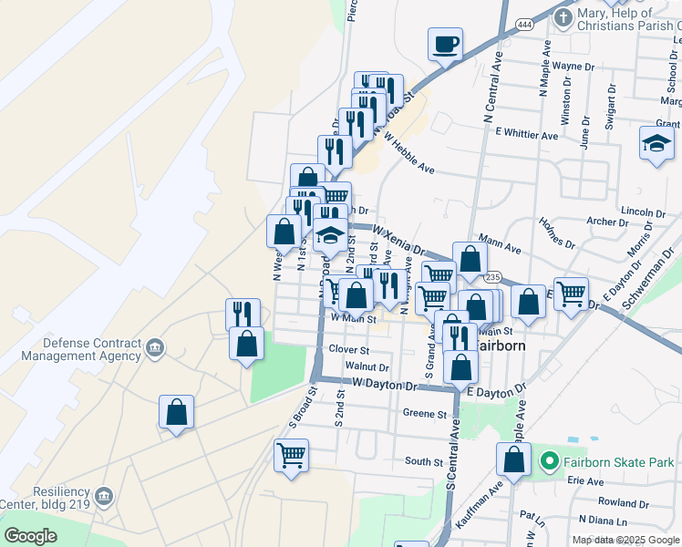 map of restaurants, bars, coffee shops, grocery stores, and more near 508 Middle Street in Fairborn