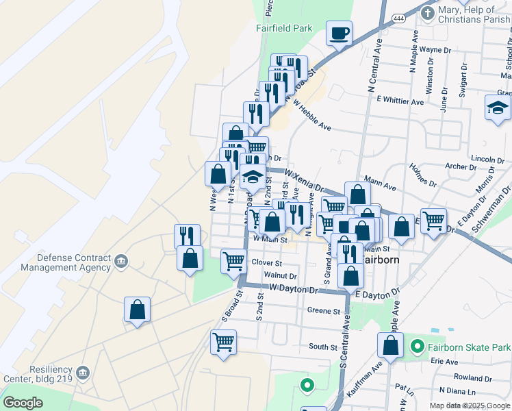 map of restaurants, bars, coffee shops, grocery stores, and more near 508 Middle Street in Fairborn