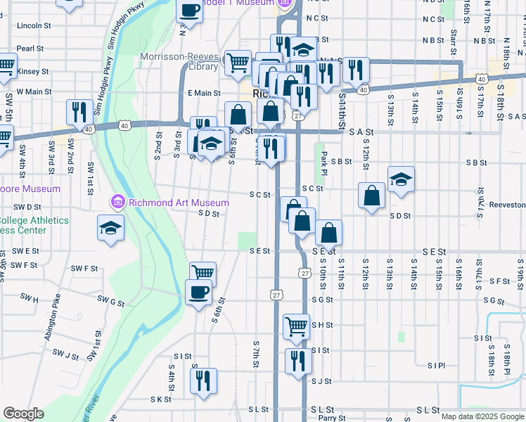 map of restaurants, bars, coffee shops, grocery stores, and more near 327 S 7th St in Richmond