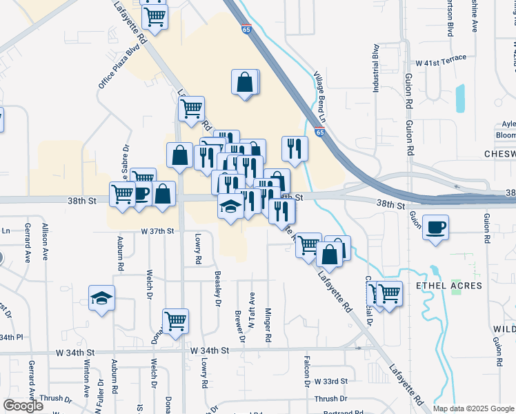 map of restaurants, bars, coffee shops, grocery stores, and more near in Indianapolis