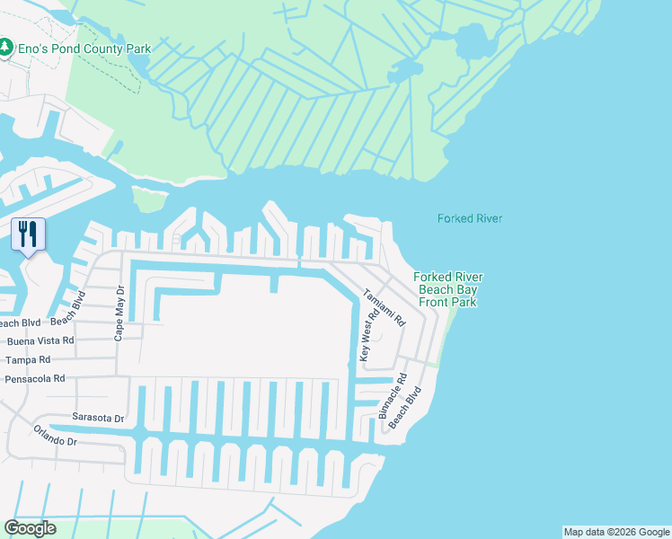 map of restaurants, bars, coffee shops, grocery stores, and more near 1402 Tamiami Road in Lacey Township