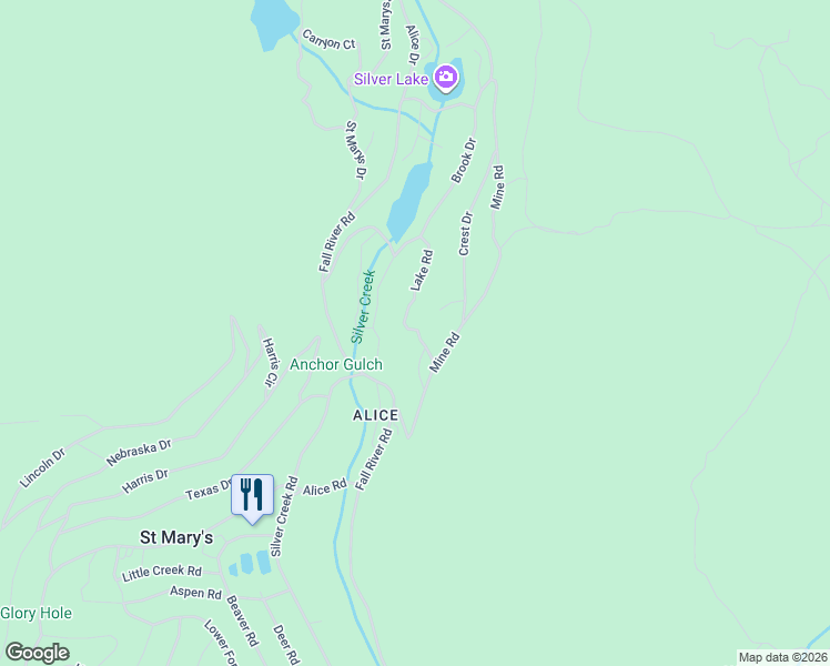 map of restaurants, bars, coffee shops, grocery stores, and more near 588 Lake Road in Idaho Springs