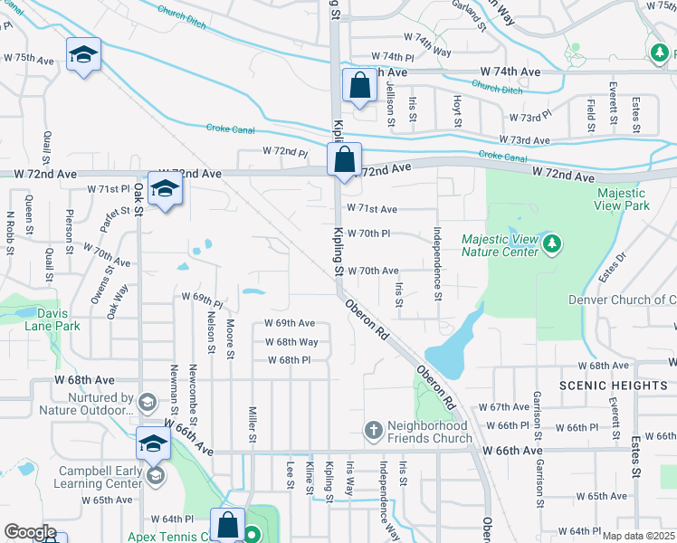 map of restaurants, bars, coffee shops, grocery stores, and more near West 70th Avenue in Arvada