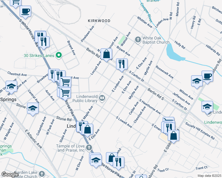 map of restaurants, bars, coffee shops, grocery stores, and more near 418 E Linden Ave in Lindenwold
