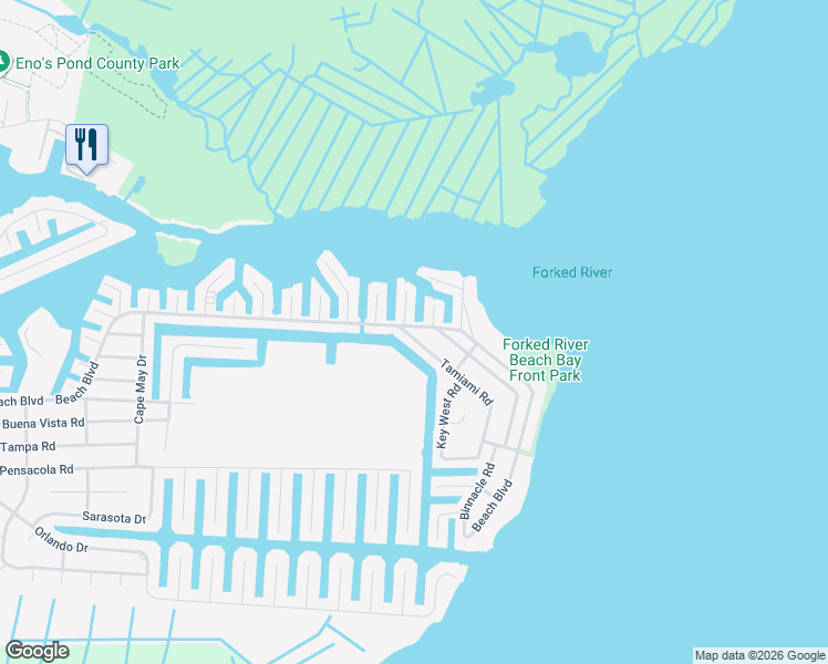 map of restaurants, bars, coffee shops, grocery stores, and more near 1402 Tamiami Road in Lacey Township