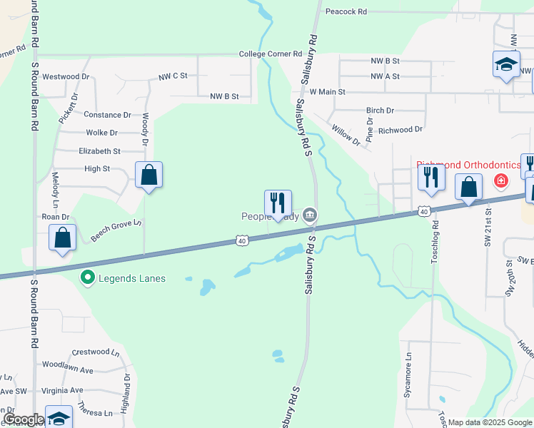 map of restaurants, bars, coffee shops, grocery stores, and more near 3150 National Road West in Richmond