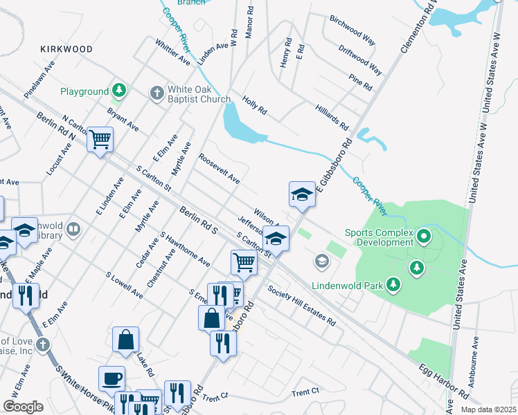 map of restaurants, bars, coffee shops, grocery stores, and more near 425 Wilson Avenue in Lindenwold