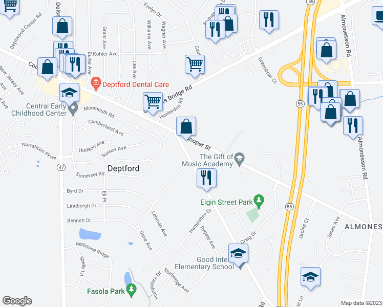 map of restaurants, bars, coffee shops, grocery stores, and more near 1348 Good Intent Road in Deptford Township