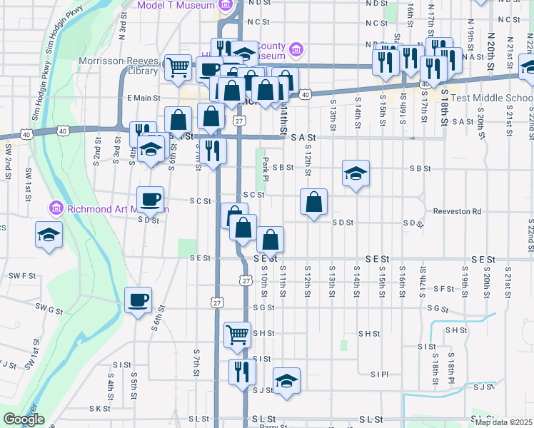 map of restaurants, bars, coffee shops, grocery stores, and more near 328 South 11th Street in Richmond