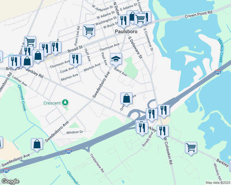 map of restaurants, bars, coffee shops, grocery stores, and more near 1691 Dayton Avenue in Paulsboro
